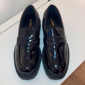 Black Patent Leather (vegan) platform ALDO Loafers.